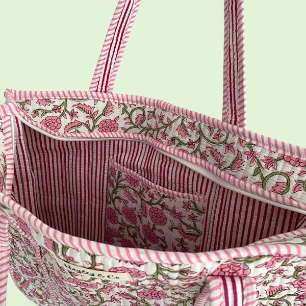 Hayley & Co Ditsy Pink Floral Quilted Cotton Tote Bag
