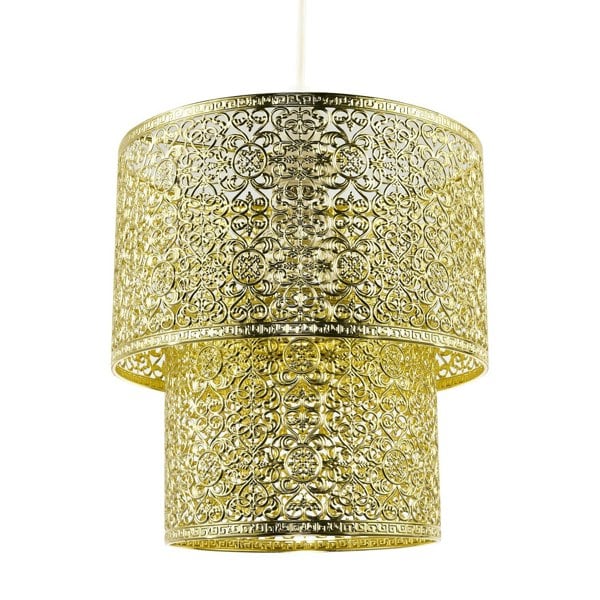 Moroccan Double Drum Tier East Fit Pendant Shade in Polished Gold Image 1
