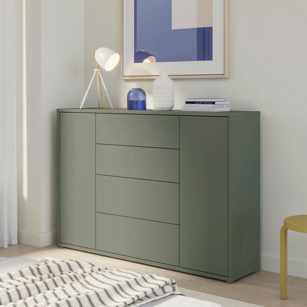 Furniture To Go Alice Springs Wide Sideboard with 4 Drawers & 2 Doors with Push-to-Open in Sage Green