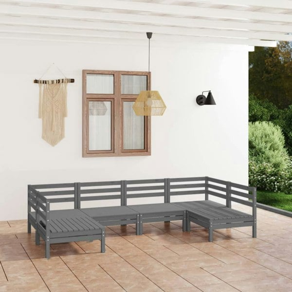 Berkfield 6 Piece Garden Lounge Set Grey Solid Wood Pine