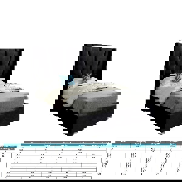 Casa Magna Bellini Wide Curved Winged Upholstered Soft Velvet Bed Frame - Black