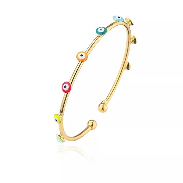 The Colourful Aura Turkish Evil Eye Adjustable Boho Geometric Open Bracelet Bangle