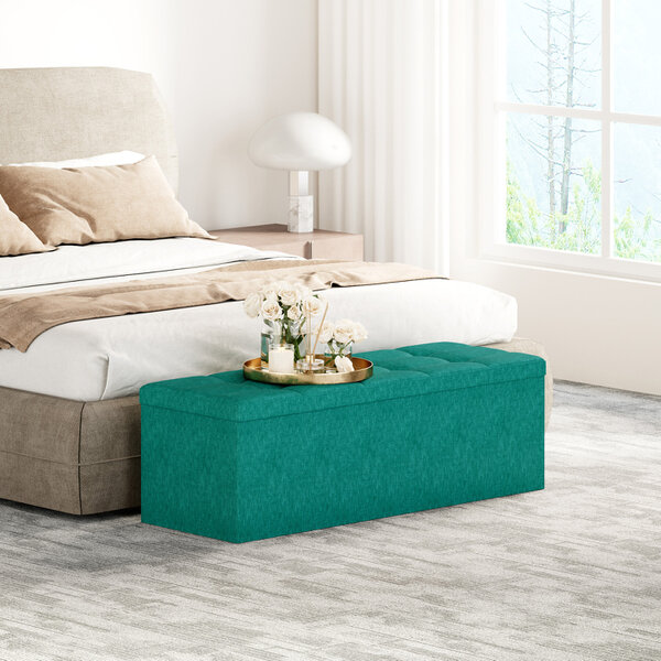 Ottoman 110cm Large Rectangular Ottoman Foldable Storage Bench Upholstered Foot Rest - Green