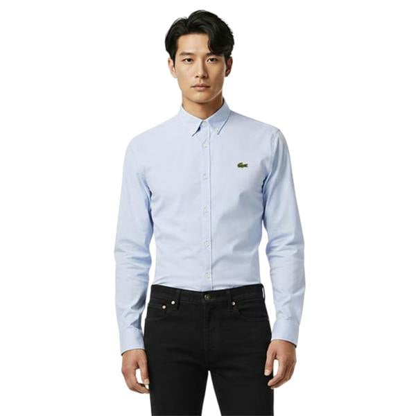 Lacoste Mens Oxford Long-Sleeved Shirt - Blue - 