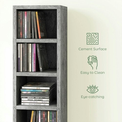 Wyld Haus Loli Wooden Cement Grey Tall Narrow Media Storage Tower With 204 Disc Capacity