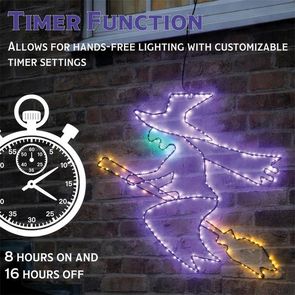 Fxlab Multicolour Micro LED Metal Silhouette Witch Outdoor with Timer