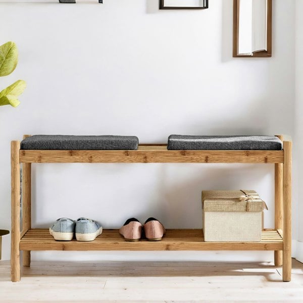 Rafaelo Mobilia Bamboo Shoe Storage Bench With 2 Cushioned Seat