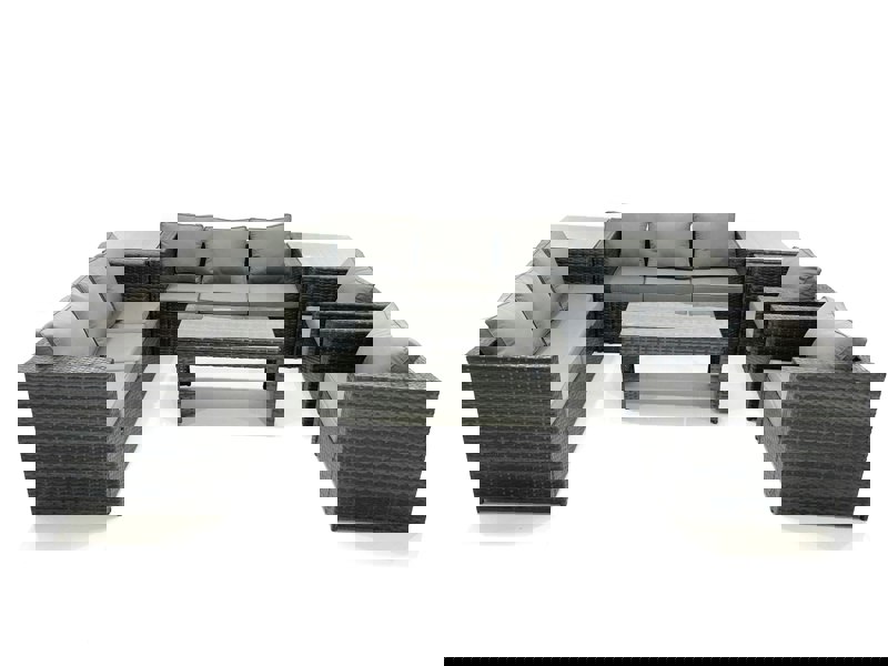 Fimous Rattan Garden Furniture Sofa Set with Coffee table Armchair 2 Side Tables Dark Grey Mixed