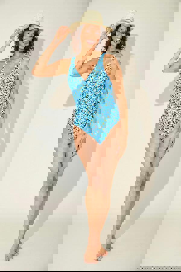 Blue Leopard Side Gather Swimsuit