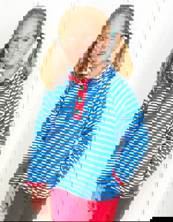 Organic Blue Breton Cosy Fleece Sweatshirt - Toby Tiger UK Retail