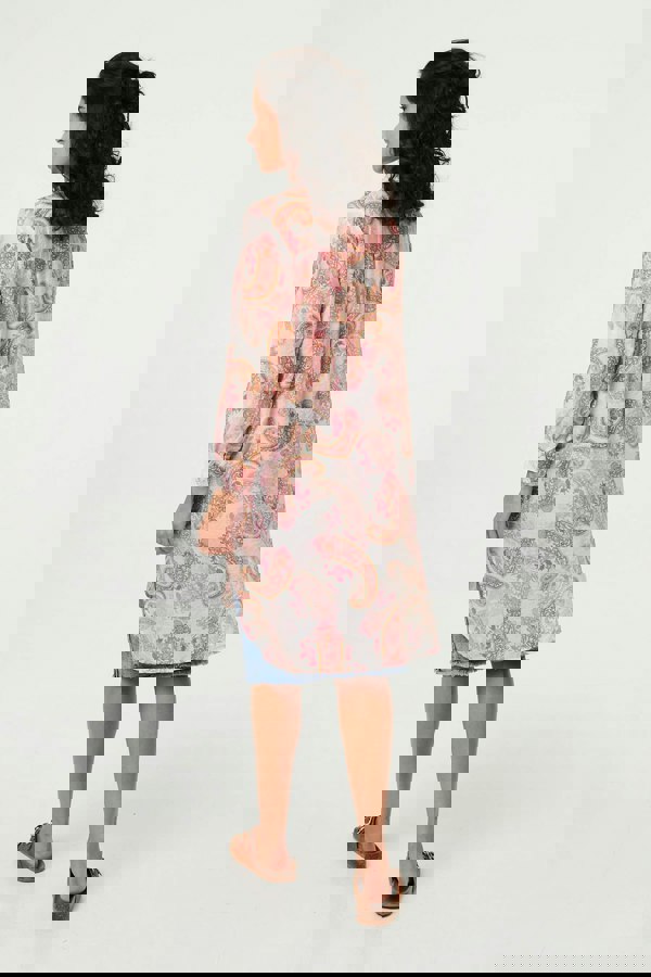 Pink | Paisley Long Sleeve Sheer Longline Shirt
