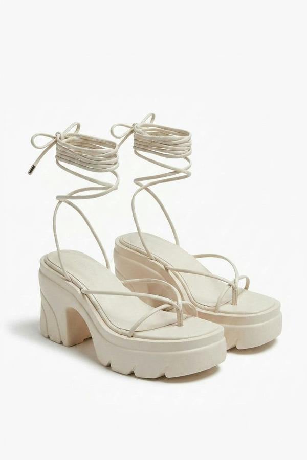Brogan Faux Leather Lace Up Chunky Sandals - Cream_wb