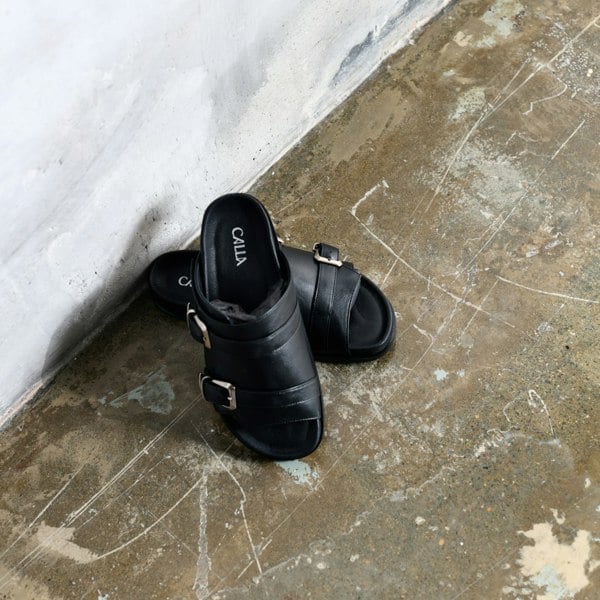 Calla Lily - Black Leather Sandals