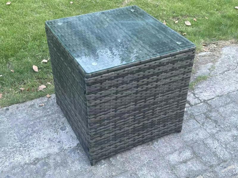 Fimous 7 PCS Outdoor Set, Wicker PE Rattan, Dining Table, Love Seat Sofa, 2 Side Tables and Big Footstool, Dark Grey Mixed