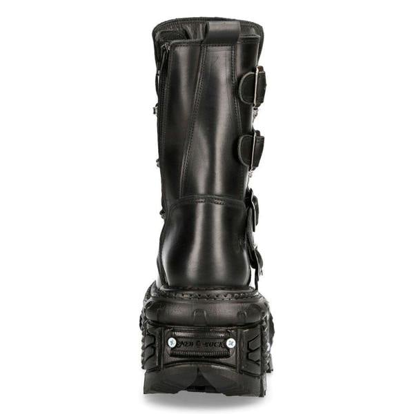 New Rock Unisex Black Leather Combat Platform Boots - TANK373-S1
