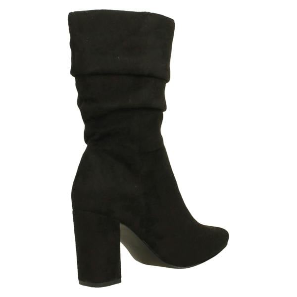 Spot On Ladies Spot On Mid Block Heel Calf Rouched Boots F51238