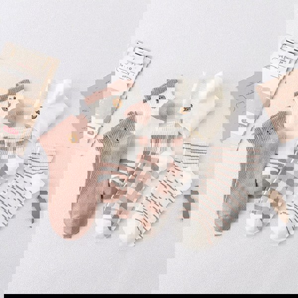 Anysox Anyfootwear 5 Pairs Size 5-9 Fashion Socks Four Seasons Bear Cartoon Striped Checkered Solid Colors Comfortable Casual Ankle Socks for Women