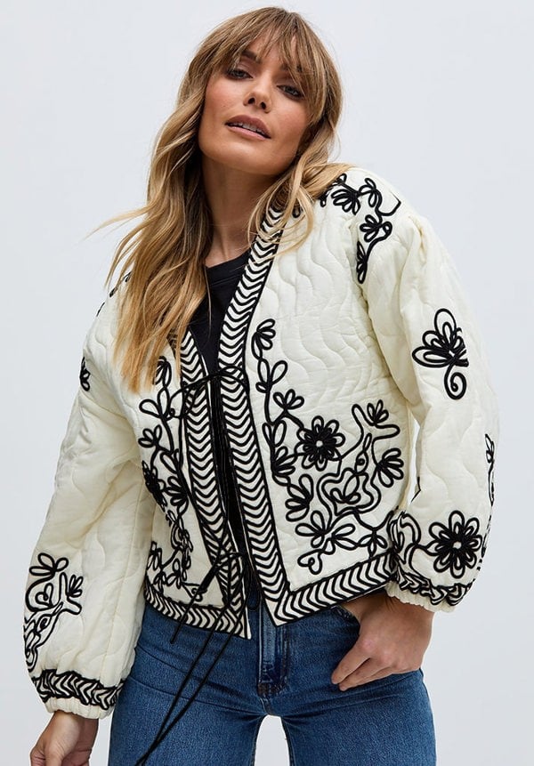 Fran Quilted All Over Embroidered Jacket In White - image 3