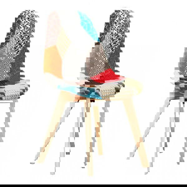 Life Interiors Single Patchwork Multi Colors Fabric Dining Chair with Wooden Legs, Mid-Century Modern Accent Chair