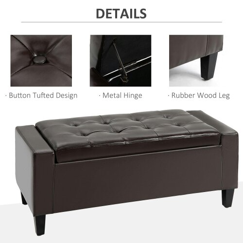 Wyld Haus Rira Faux Leather Brown Storage Ottoman Bench With Diamond Tufted Seat