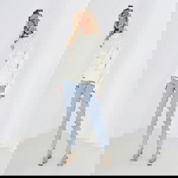 Brave Soul Ivory Crew Neck Cable Knit Jumper - Ivory Image 3