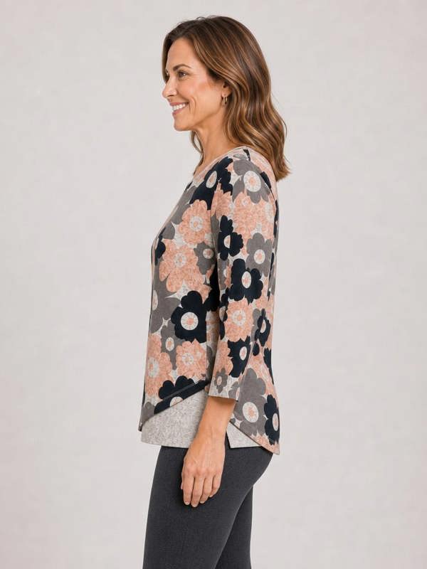 TIGI Floral Print Curve Hem Top