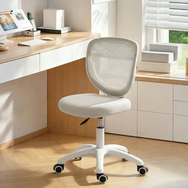 Office Chair, Armless Computer Desk Chair with Breathable Mesh, Adjustable Height, Swivel Wheels, Grey