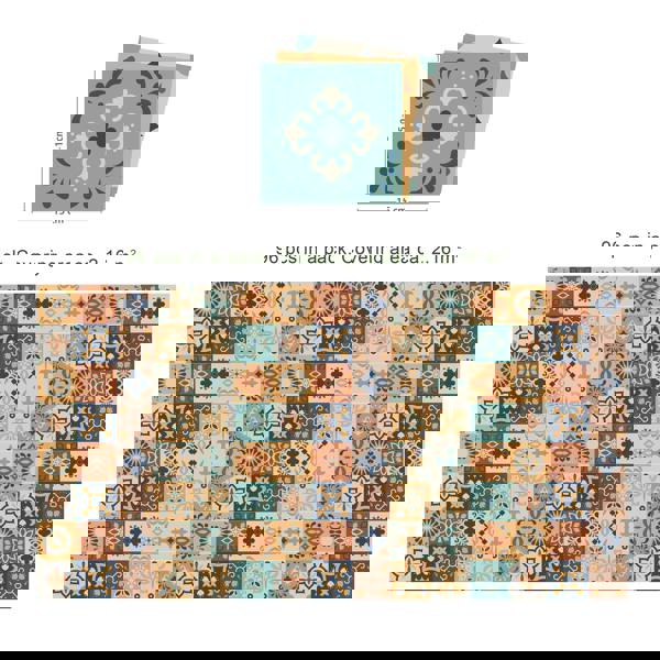 WT1561 - Jama Brown and Blue Moroccan Wall Tile Sticker Set - 15 cm x 15 cm - 24 pcs