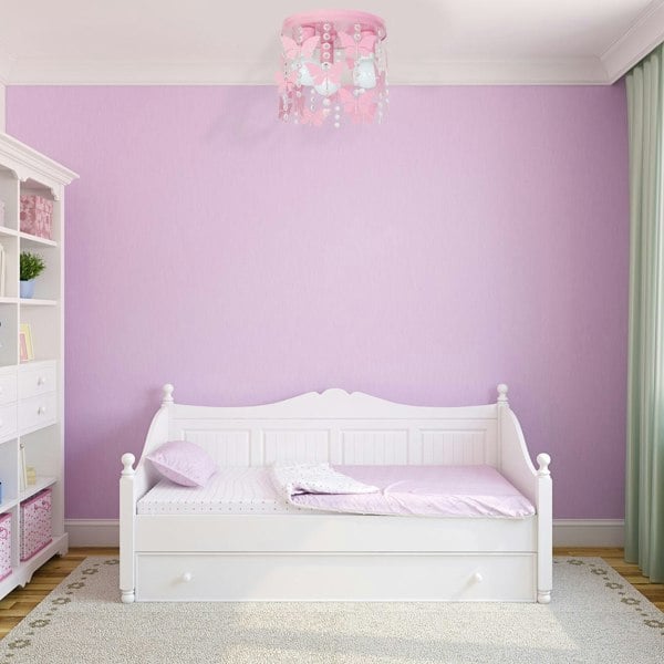 Milagro Angelica Baby Pink Ceiling Lamp 3XE27 Hand Made With Delicate Butterflies Suspended By Crystals Boutique Chic Style