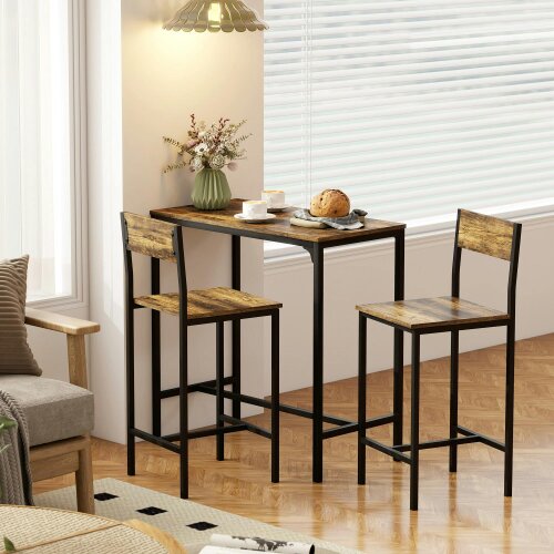 Wyld Haus Torakeno 3 Piece Industrial Bar Table And 2 Stool Set For Compact Spaces