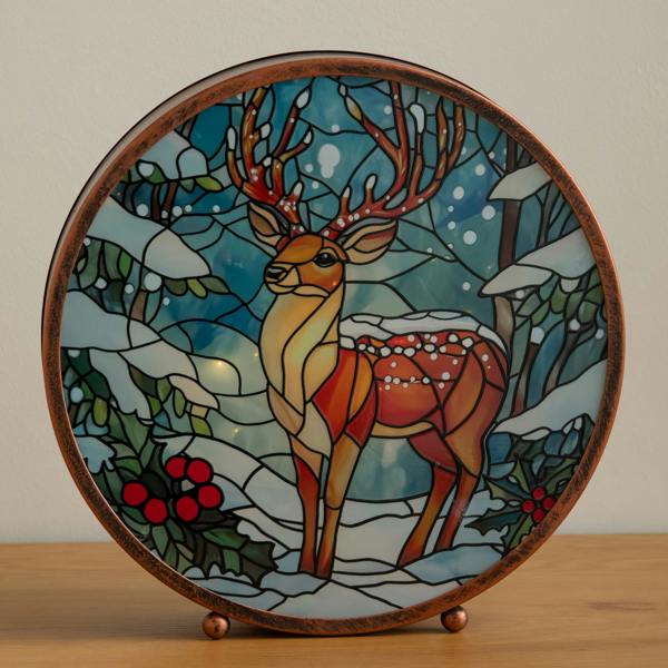 Samuel Alexander 25cm Dual Powered Light Up Stained Glass Stag Christmas Decoration
