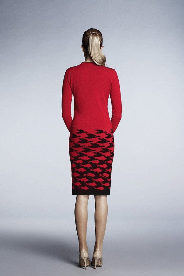 Sea & Sky merino wool knitted jacquard dress in red