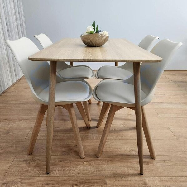 Kosy Koala Modern Rectangle Wood Effect Dining Table Set With 4 White Plastic Chairs Dining Room Furniture