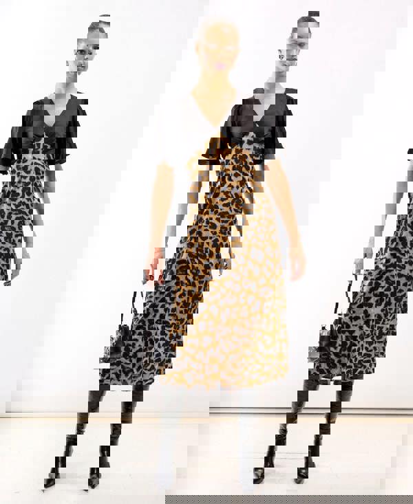 Leopard Printed Satin Midi Dress