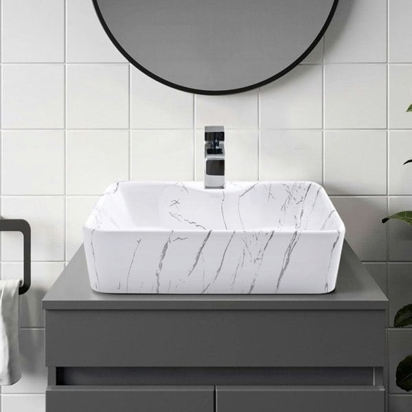 48cm W x 37cm D Rectangular Marble Vessle Sink Bathroom Sinks Living and Home