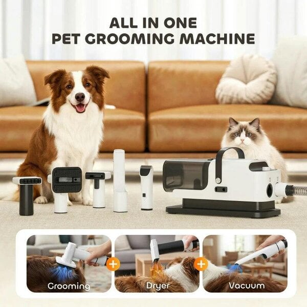 5 in 1 Dog Grooming Vacuum & Dryer w/ Clipper, 1.8L Canister, 4 Modes Blow Temperature