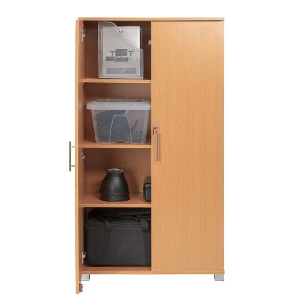 MMT Furniture Designs Beech Wooden 2 Door Lockable Storage Cabinet - 140 cm Tall Shoe Garage Storage, Filing Cabinet