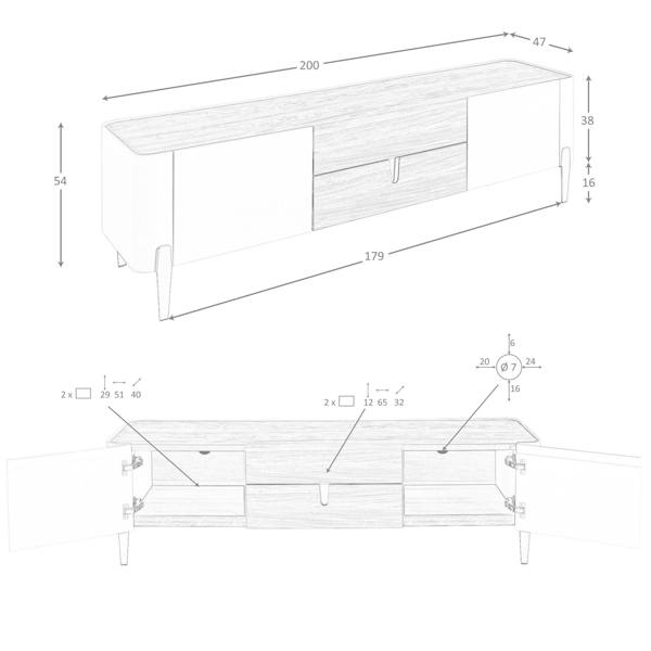 Angel Cerdá TV stand beige wood, golden polished steel and walnut top 3275