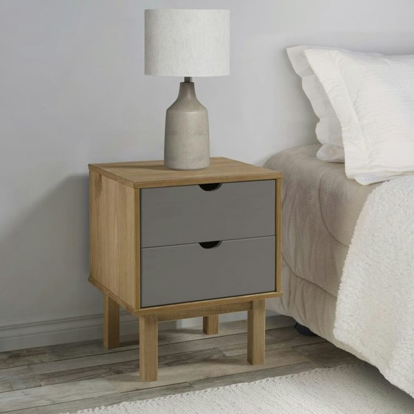 Berkfield Bedside Cabinet OTTA Brown&Grey 46x39.5x57 cm Solid Wood Pine
