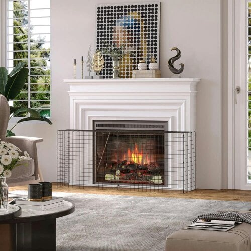 Bobobiy Extendable Fire Guard Screen, Freestanding Fire Screen Spark Guard, Child & Pet Safety Barrier for Fireplaces, 81.5-160cm, Black
