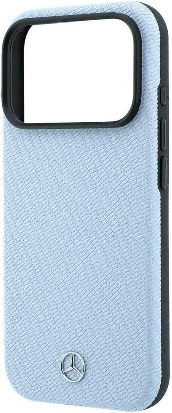 Mercedes Leather Semi Wrap Wood Effect Case with MagSafe for iPhone 17/18 Pro Max 6.9" Blue - MEHMP18X25PFWWPB