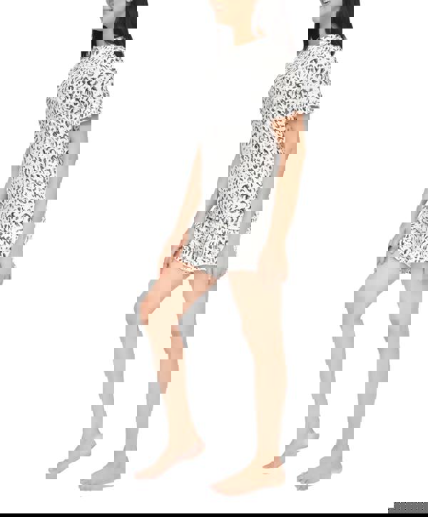 Smart Living Women's Casual Frill Short Sleeve Tee & Shorts Loungewear Set - Grey Leopard