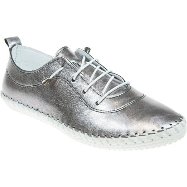 Lunar Womens/Ladies St Ives Metallic Leather Plimsolls - Pewter