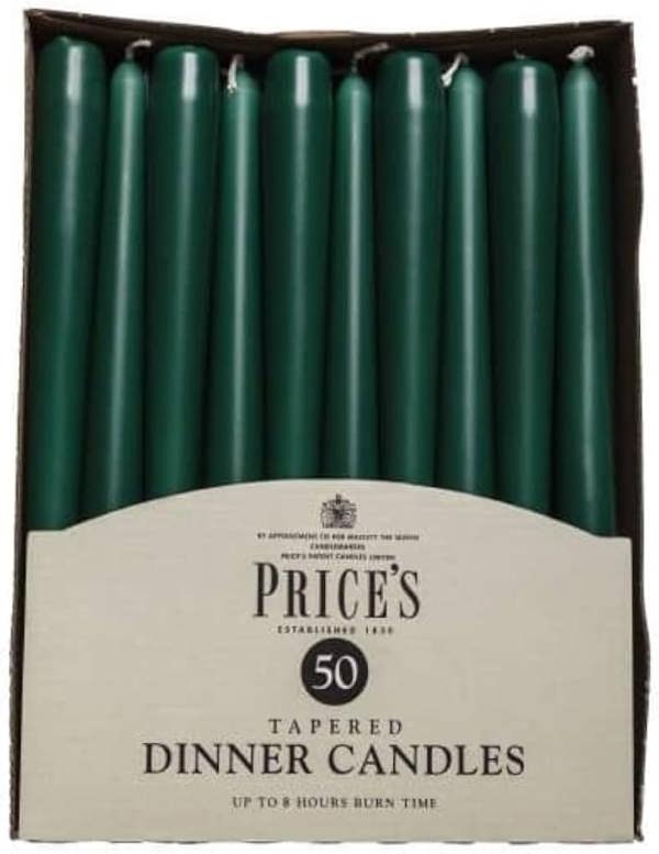 Price's Tapered Dinner Candles Dark Green Pack of 50