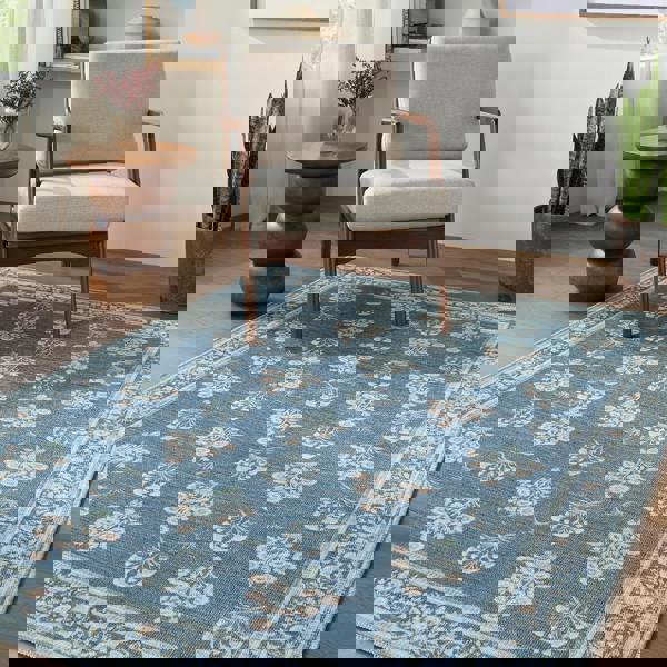 Livabliss Thistle-Washable Blue Green Beige Modern Floral Rug