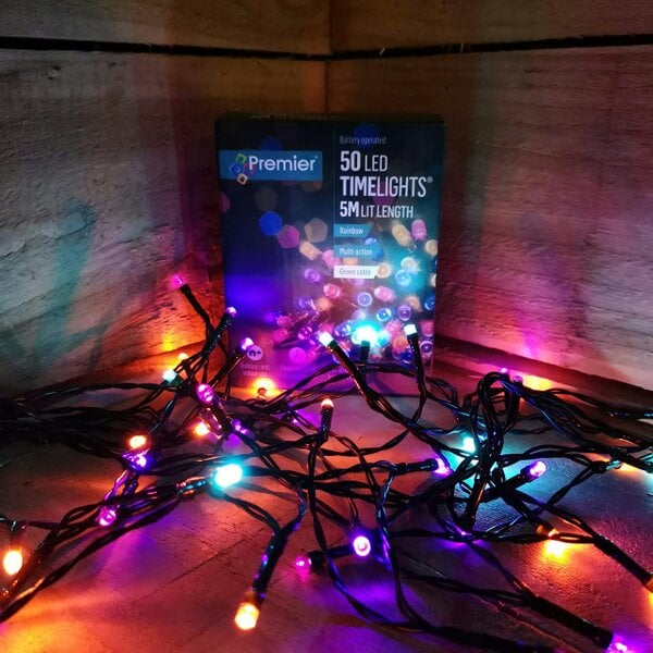 Samuel Alexander 50 LED 5m Premier Christmas Indoor Outdoor Multi Function Battery Operated String Lights with Timer in Rainbow