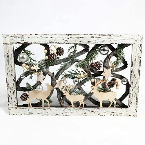 Christmas Pre-Lit Warm White LED Frame Tabletop Decoration with Pinecones and Baubles image 3