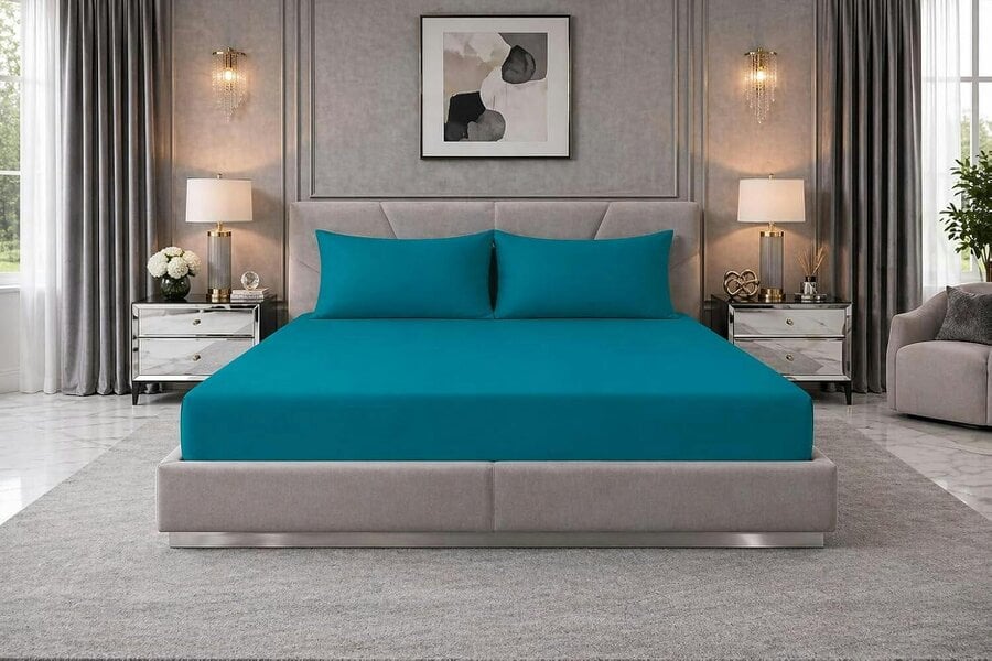 Night Zone Extra Deep Fitted Sheet 40cm – Polycotton Easy Care Bed Sheet - Teal