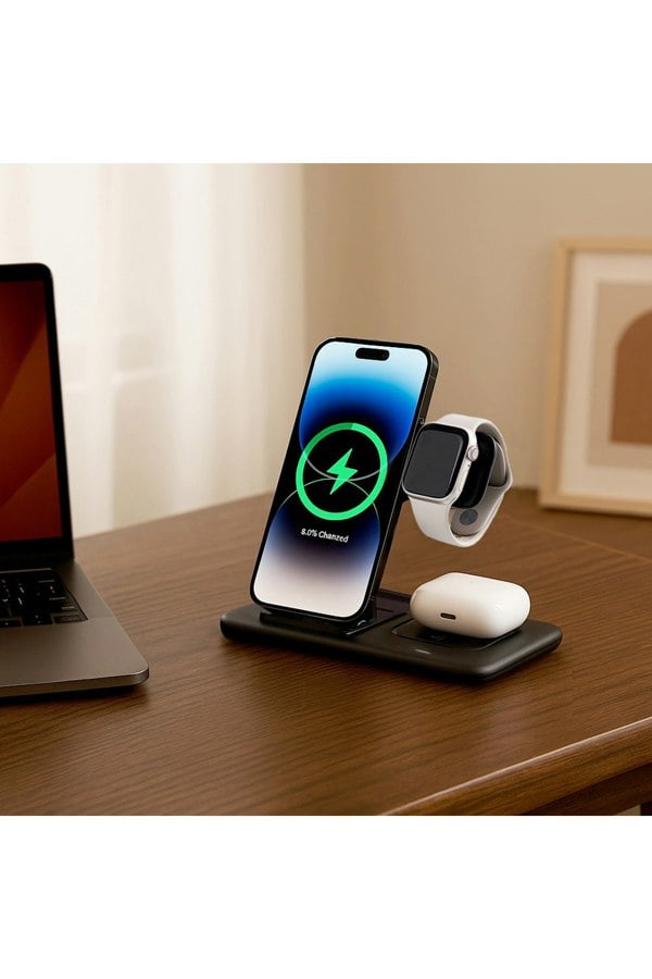 Living and Home 15W 3-in-1 Fast Wireless Charging Station for Apple Devices