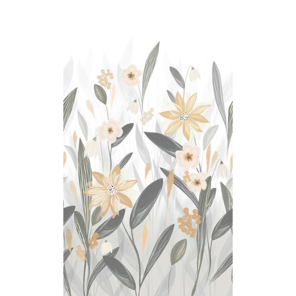 Grandeco Verna Floral Grasses 3 panel repeatable Mural 1.59 x 2.8m, Charcoal Grey Beige